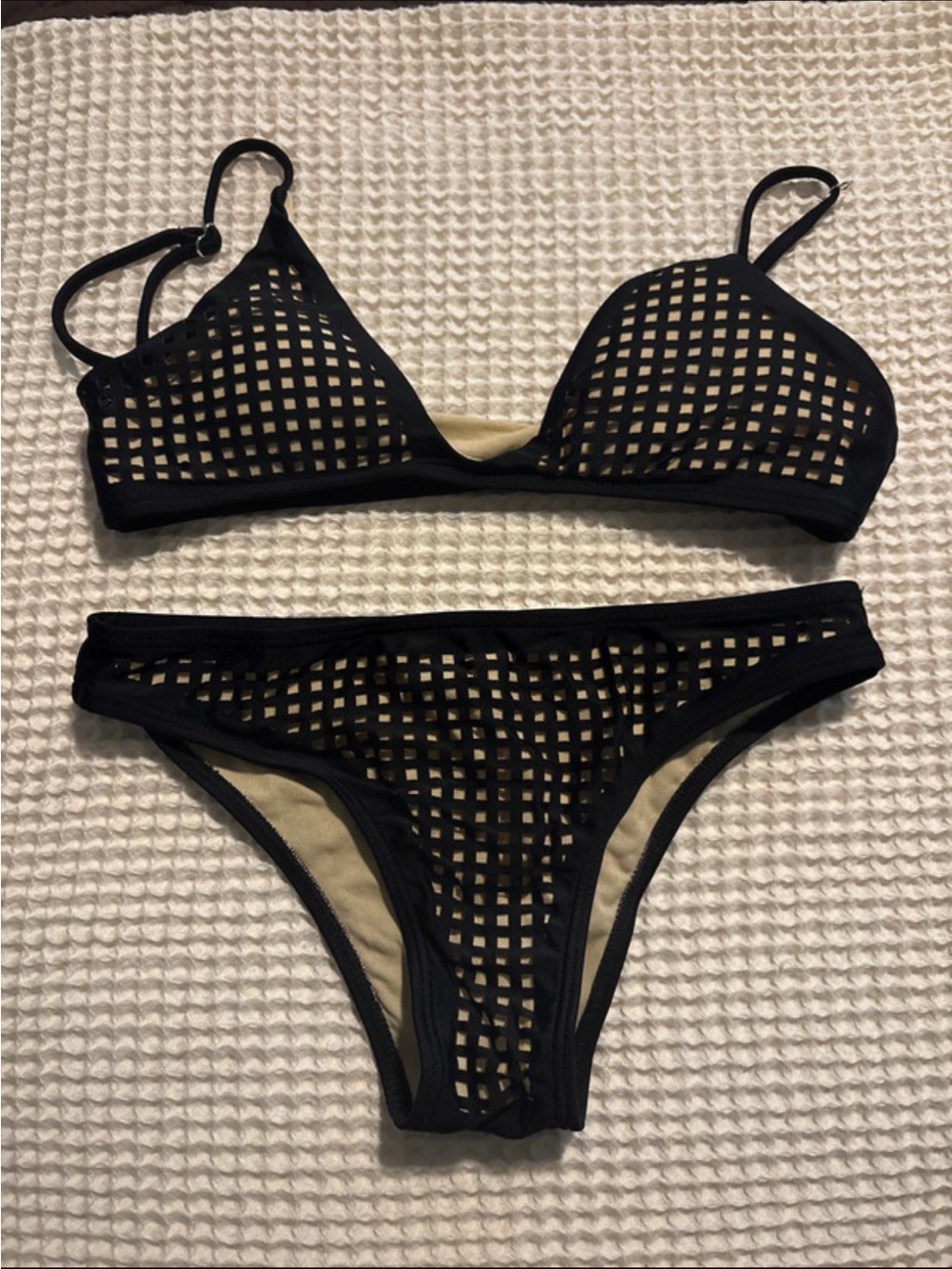Zaful Black Grid Mesh Bikini Set